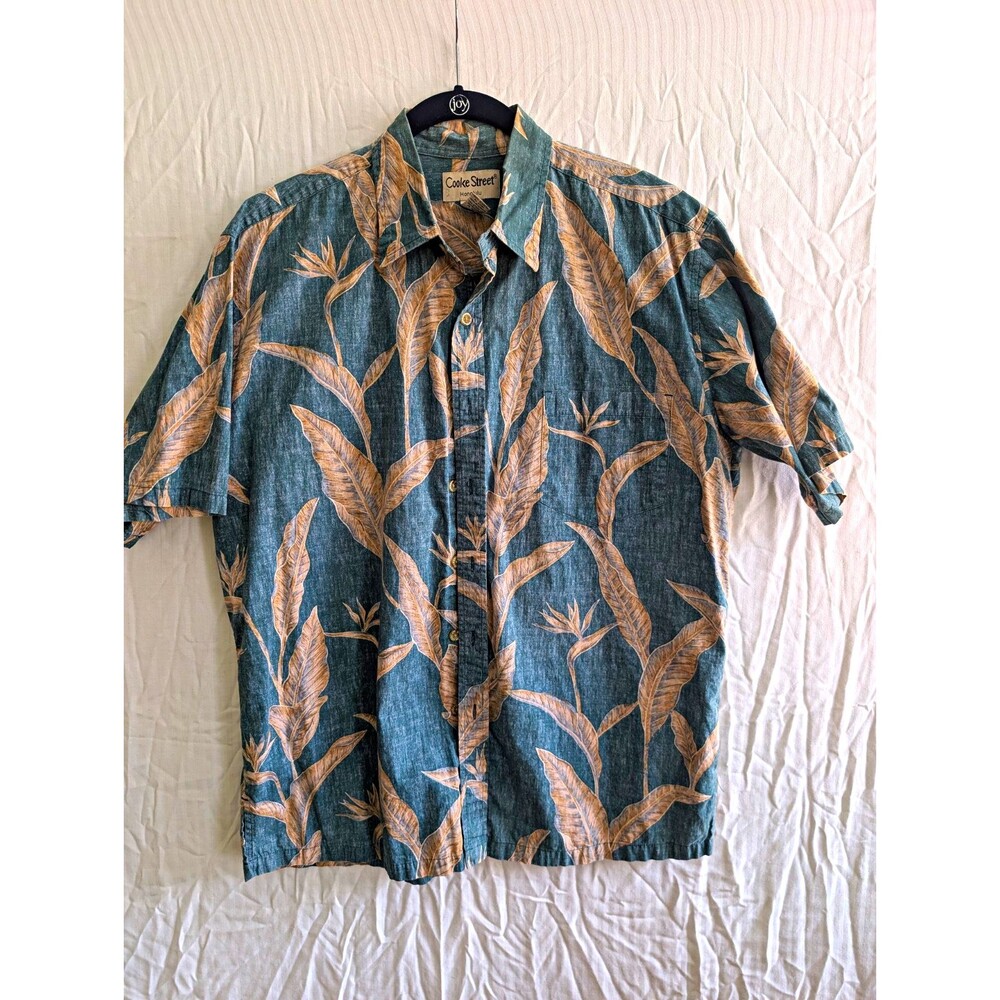 Cooke Street Men's L Blue/Tan Floral Hawaiian Button-Up Shirt